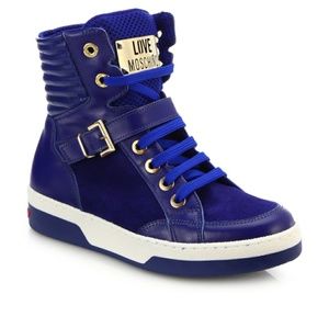  Love Moschino Blue Leather and Suede High Top